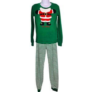 Gymboree Girls Pajamas SZ 10 Green Striped Santa Claus Christmas 2 Piece Holiday